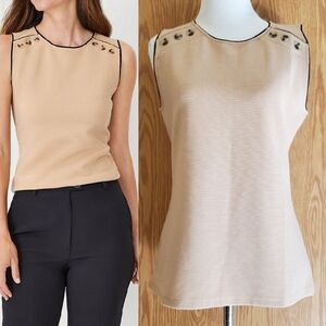 Ann Taylor textured sleeveless shoulder button top in cafe au lait size S